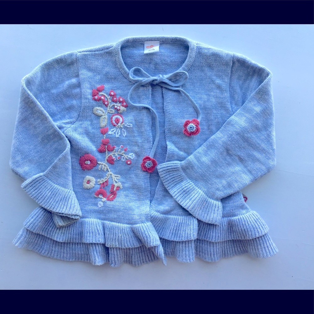 Cakewalk Embroidered Floral Ruffle Cardigan 24M 2T